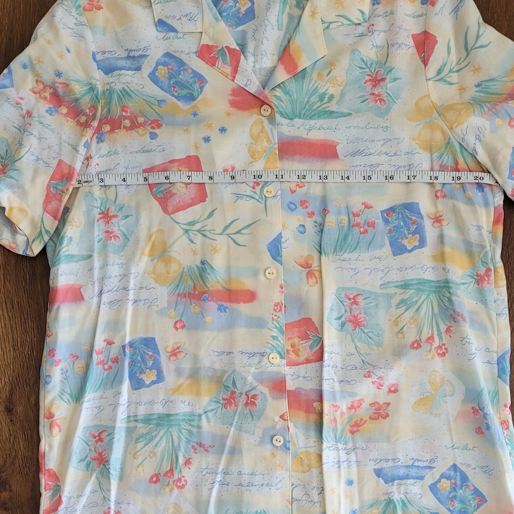 Vintage Alfred Dunner Floral Button Down Short Sleeved Blouse Women's 14, Cream - Picture 7 of 8